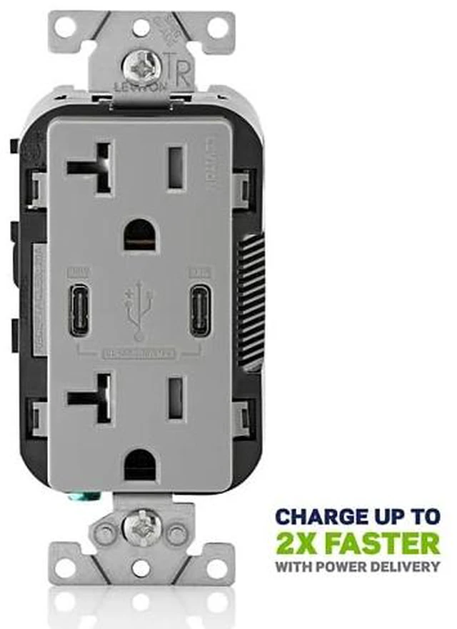 Alt view image 2 of 6 - Leviton T5835-G 20A TR RECPT USB Type CC CHRG