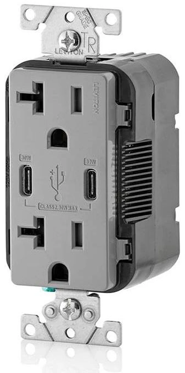 Alt view image 3 of 6 - Leviton T5835-G 20A TR RECPT USB Type CC CHRG