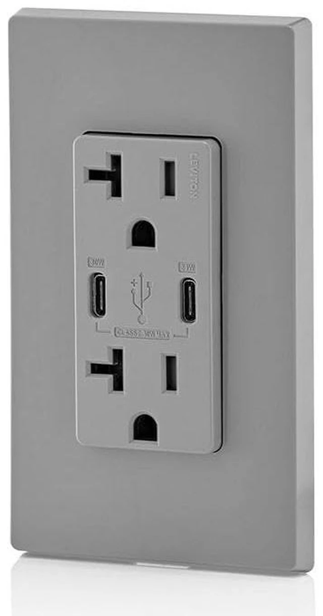 Alt view image 5 of 6 - Leviton T5835-G 20A TR RECPT USB Type CC CHRG