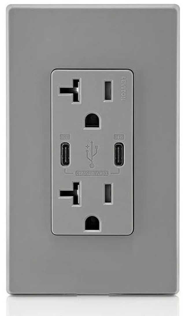 Alt view image 6 of 6 - Leviton T5835-G 20A TR RECPT USB Type CC CHRG