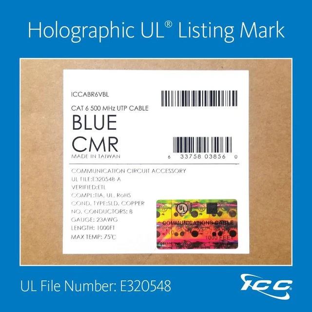 Alt view image 3 of 7 - ICC Cat6 Riser Bulk Ethernet Cable & Keystone Jack Bundle 1000ft UTP Cable with 25 Jacks, Blue