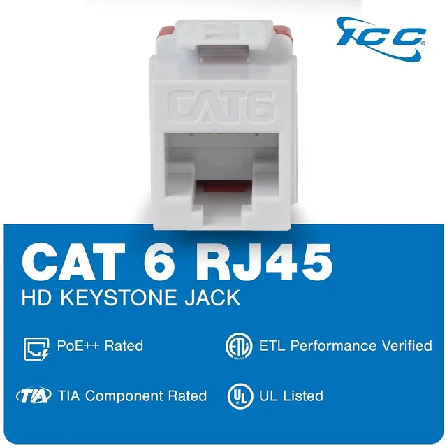 Alt view image 6 of 7 - ICC Cat6 Riser Bulk Ethernet Cable & Keystone Jack Bundle 1000ft UTP Cable with 25 Jacks, Blue