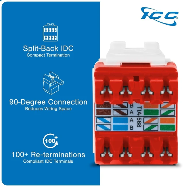 Alt view image 7 of 7 - ICC Cat6 Riser Bulk Ethernet Cable & Keystone Jack Bundle 1000ft UTP Cable with 25 Jacks, Blue