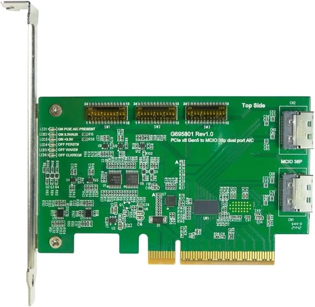 Alt view image 2 of 7 - Micro SATA Cables GEN 5 PCIe x8 to MCIO 38P Dual Port AIC
