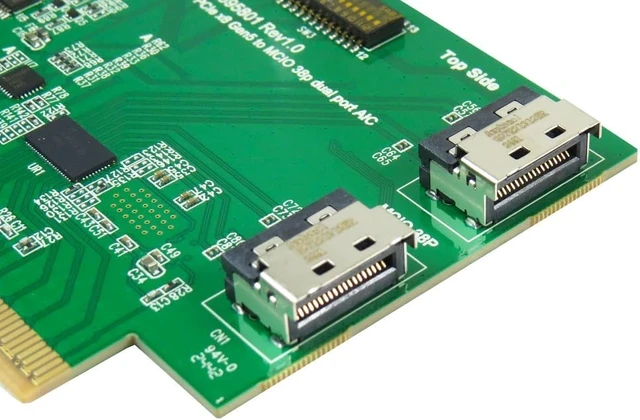 Alt view image 3 of 7 - Micro SATA Cables GEN 5 PCIe x8 to MCIO 38P Dual Port AIC