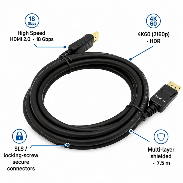 Alt view image 2 of 6 - PureLink TWH-1000-075 HDMI Cable with TotalWire Locking Technology - HDMI 2.0, 18Gbps, 7.5m, Secure Locking Connectors for Home Theater, Gaming & Pro AV Installation