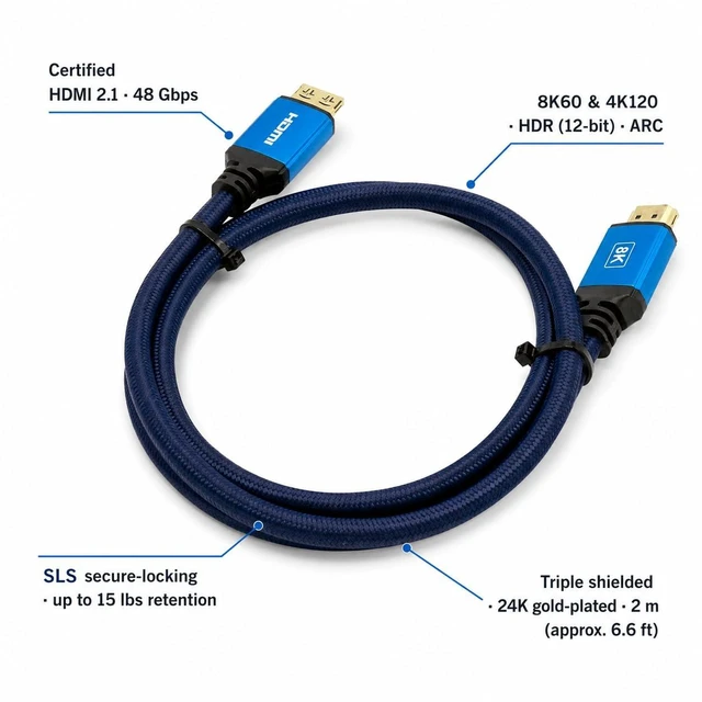 Alt view image 2 of 5 - PureLink TWH-8000-020 HDMI 2.1 Cable with TotalWire Locking Technology - 8K, HDMI 2.1, 2m, Secure Locking Connectors for Home Theater, Gaming & Pro AV Installation