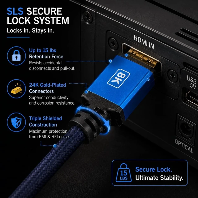 Alt view image 4 of 5 - PureLink TWH-8000-020 HDMI 2.1 Cable with TotalWire Locking Technology - 8K, HDMI 2.1, 2m, Secure Locking Connectors for Home Theater, Gaming & Pro AV Installation
