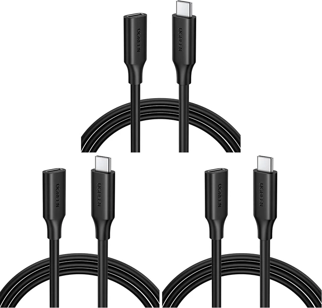 Main image of UGREEN USB Type C Extension Cable (10Gbps), USB 3.2 Type C Male to Female Fast Charging, Compatible with MacBook Pro iPad Pro Dell XPS Surface Switch DJI Mavic Dongle Hub,3FT (Pack of 3)