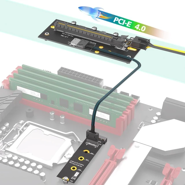 Alt view image 4 of 7 - JMT M.2 M-Key 2280 to PCI-e 4.0 X16 Extension Card 32G/BPS with Oculink SFF-8612 Cable 50cm Compatible with M.2 NVMe 2230 2242 2260 2280 SSD
