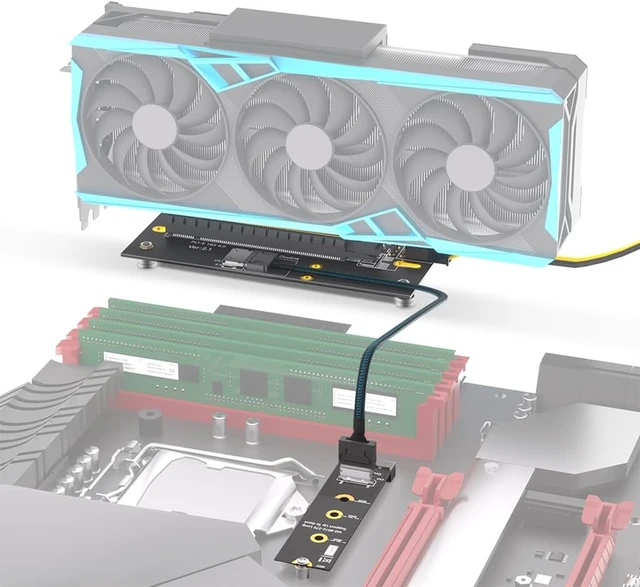Alt view image 5 of 7 - JMT M.2 M-Key 2280 to PCI-e 4.0 X16 Extension Card 32G/BPS with Oculink SFF-8612 Cable 50cm Compatible with M.2 NVMe 2230 2242 2260 2280 SSD