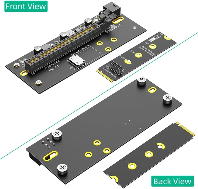 Alt view image 6 of 7 - JMT M.2 M-Key 2280 to PCI-e 4.0 X16 Extension Card 32G/BPS with Oculink SFF-8612 Cable 50cm Compatible with M.2 NVMe 2230 2242 2260 2280 SSD