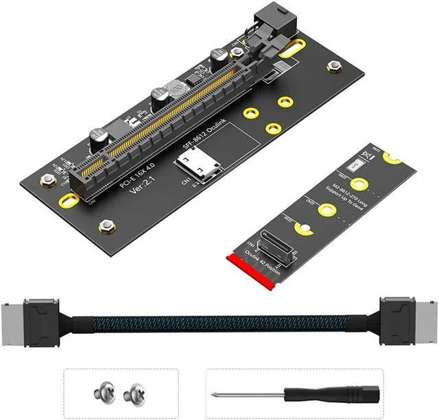 Alt view image 7 of 7 - JMT M.2 M-Key 2280 to PCI-e 4.0 X16 Extension Card 32G/BPS with Oculink SFF-8612 Cable 50cm Compatible with M.2 NVMe 2230 2242 2260 2280 SSD