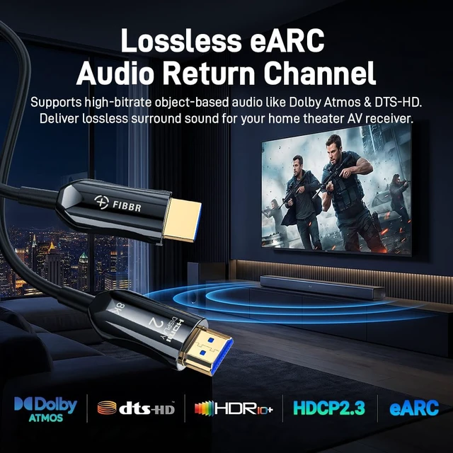 Alt view image 3 of 7 - Fiber Optic HDMI 2.1 Cable, Black Zinc Alloy Shell, 48Gbps Ultra High Speed AOC, 8K 60Hz 4K 120Hz HDR eARC, Slim PVC Cord for Gaming Projector Home Theater (100ft)
