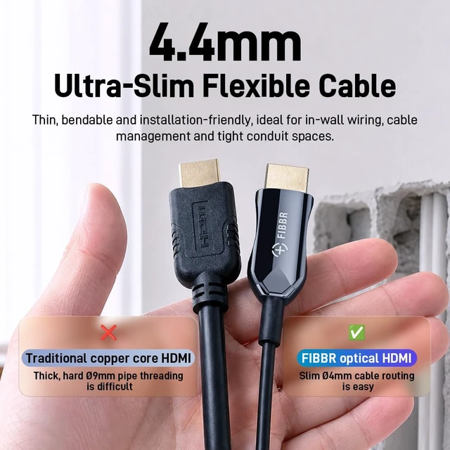 Alt view image 5 of 7 - Fiber Optic HDMI 2.1 Cable, Black Zinc Alloy Shell, 48Gbps Ultra High Speed AOC, 8K 60Hz 4K 120Hz HDR eARC, Slim PVC Cord for Gaming Projector Home Theater (100ft)