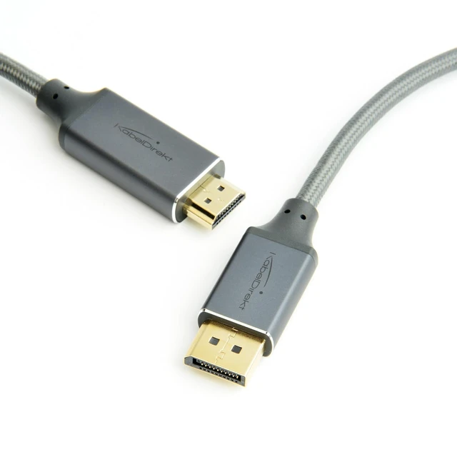 Alt view image 3 of 6 - KabelDirekt DisplayPort to HDMI Cable, Adapter 10ft 4K/60Hz, Gray