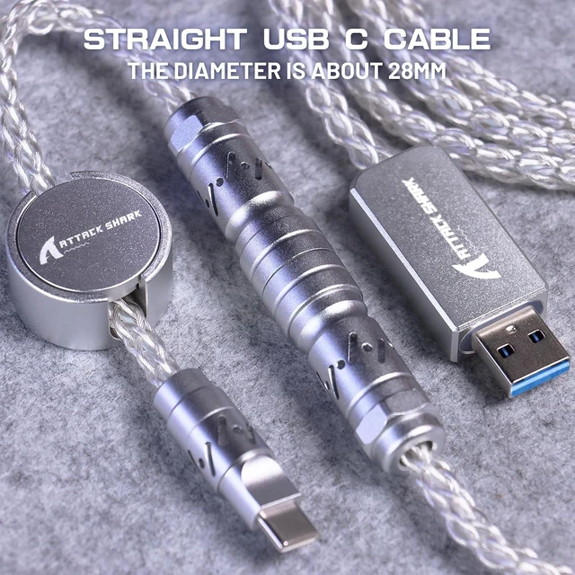 Alt view image 2 of 7 - ATTACK SHARK C07 Custom Braided Aviator Cable with Light Up RGB-White