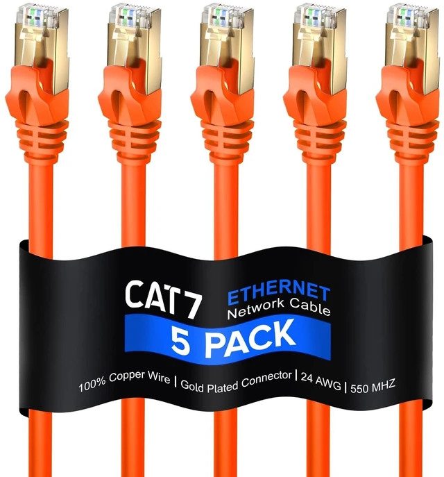 Main image of Maximm Flat Cat7 Ethernet Cable SFTP Shielded Orange 100ft 5-Pack
