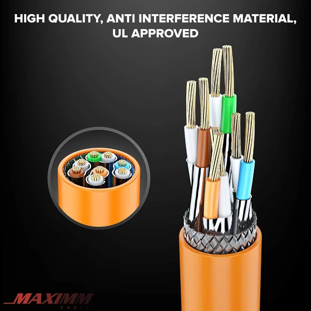 Alt view image 3 of 7 - Maximm Flat Cat7 Ethernet Cable SFTP Shielded Orange 100ft 5-Pack