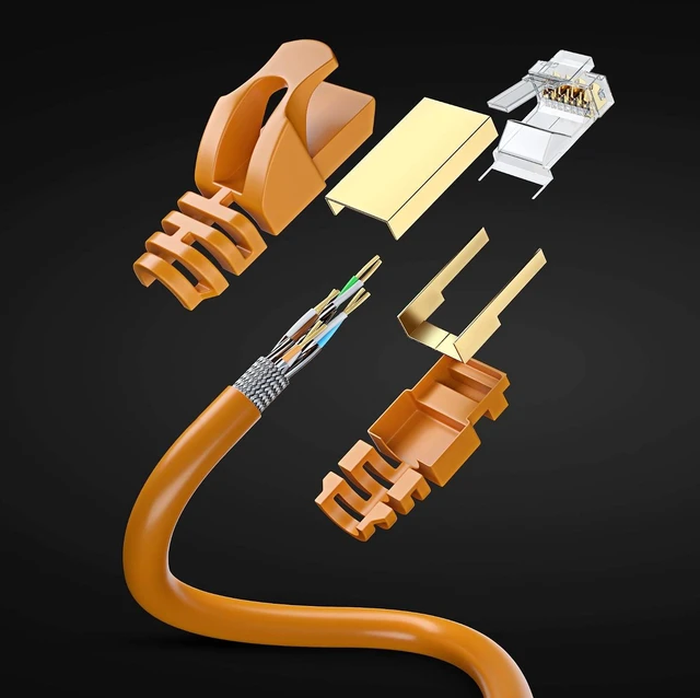 Alt view image 2 of 7 - Maximm Flat Cat7 Ethernet Cable SFTP Shielded Orange 100ft 5-Pack