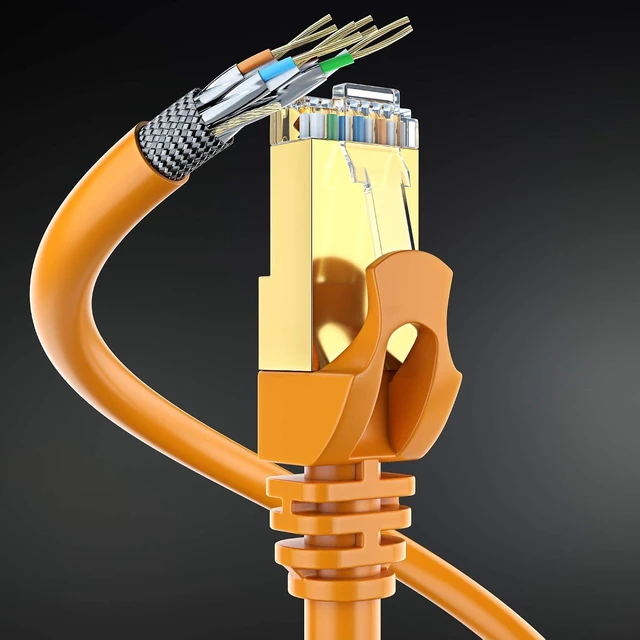 Alt view image 4 of 7 - Maximm Flat Cat7 Ethernet Cable SFTP Shielded Orange 100ft 5-Pack