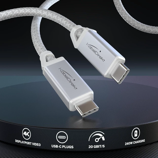 Alt view image 2 of 7 - KabelDirekt USB C Cable All-in-One 6ft, White, 20Gbps, 240W