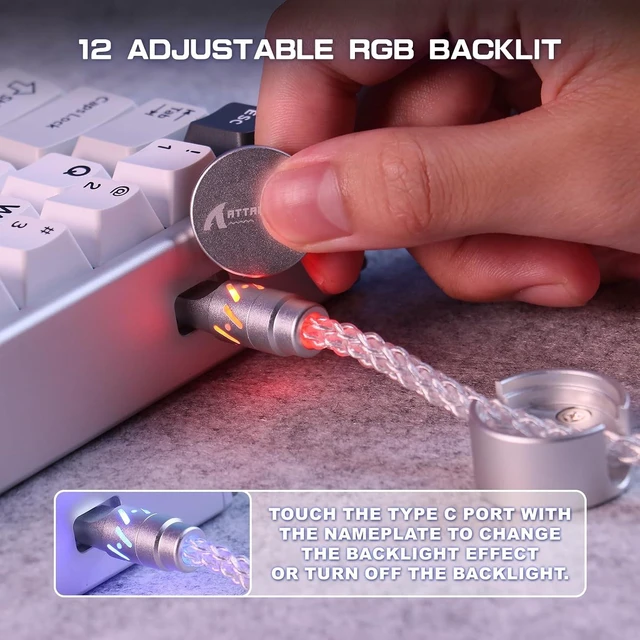 Alt view image 4 of 7 - ATTACK SHARK C07 Custom Braided Aviator Cable with Light Up RGB-White