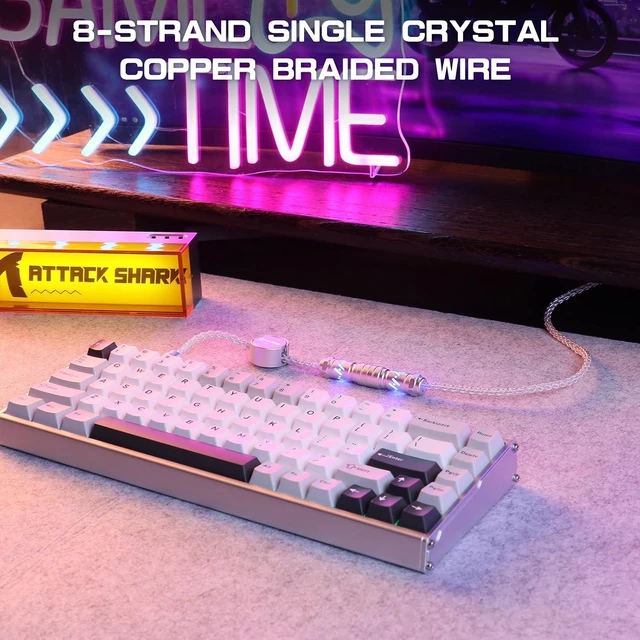 Alt view image 7 of 7 - ATTACK SHARK C07 Custom Braided Aviator Cable with Light Up RGB-White