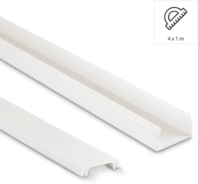 Main image of Hama Cable Duct Kit, 4 Pcs, Self-adhesive, 1 m, Incl. Connecting Pieces, white