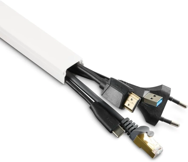 Alt view image 2 of 6 - Hama Cable Duct Kit, 4 Pcs, Self-adhesive, 1 m, Incl. Connecting Pieces, white
