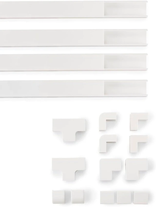 Alt view image 3 of 6 - Hama Cable Duct Kit, 4 Pcs, Self-adhesive, 1 m, Incl. Connecting Pieces, white