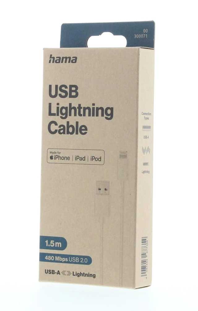 Alt view image 2 of 3 - Hama iPhone USB Lightning Cable (MFI Certified, Charging Cable for iPhone/iPad/iPod, USB Cable - Lightning, 1.5m) White