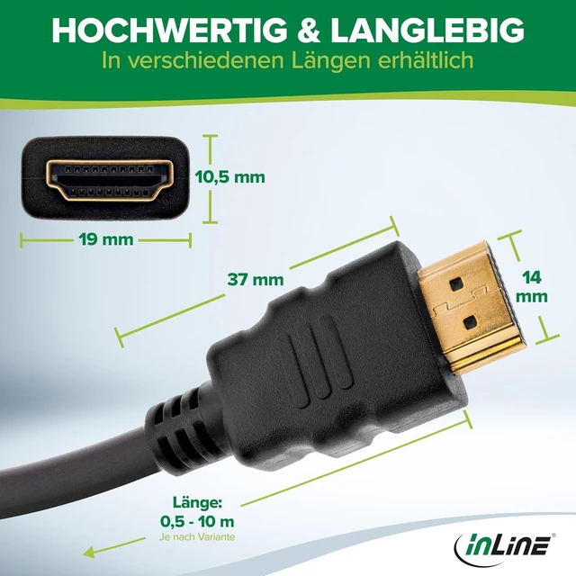 Alt view image 5 of 7 - InLine® 4k HDMI Cable, HDMI High Speed with Ethernet, HDMI 2.0, UHD, for Blu-ray, PS5, Xbox Series, Switch, Male/Male, Black, 10 m, 17510