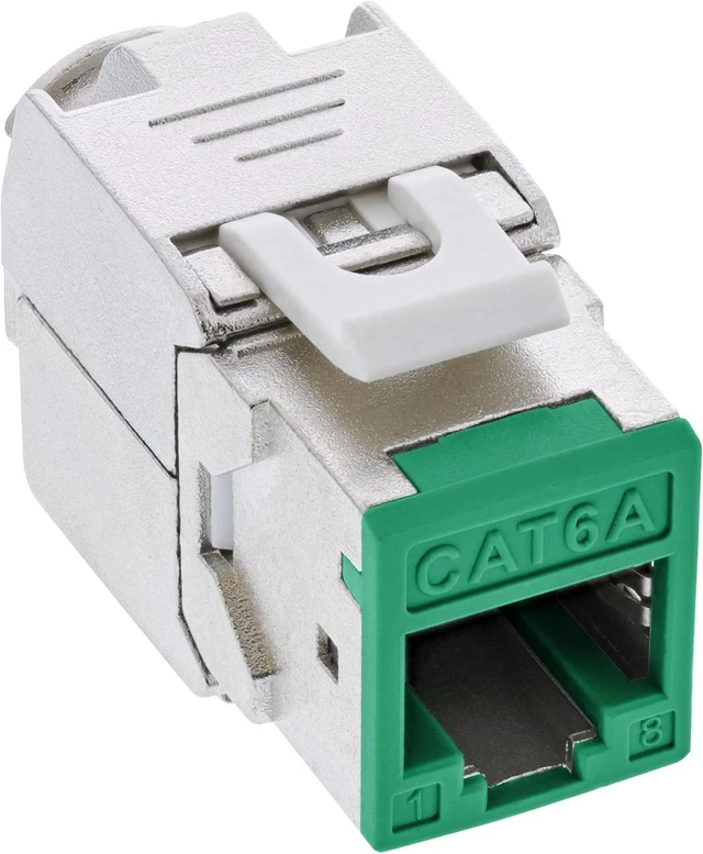 Main image of InLine® Keystone RJ45 Socket Shielded Cat.6A Green Pack of 8