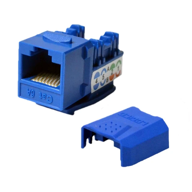 Alt view image 2 of 4 - Best 25 Pack Cat6a Keystone Jacks Blue with Dust Cap 22-26 AWG PCB Female RJ45 Connectors for Network Ethernet Wall Jack Insert