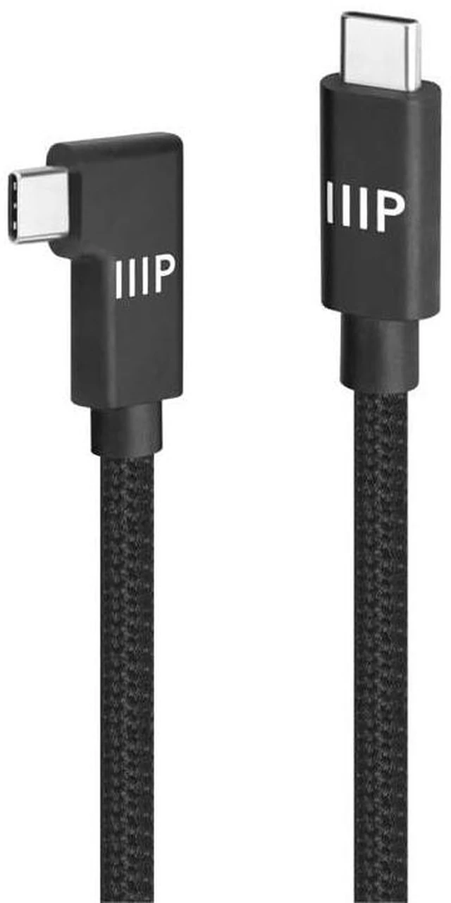Main image of Monoprice USB4 20Gbps Cable - 240W EPR 4K60Hz Braided Ultra High-Speed Right-Angle Connector 3ft Black - 2 Pack