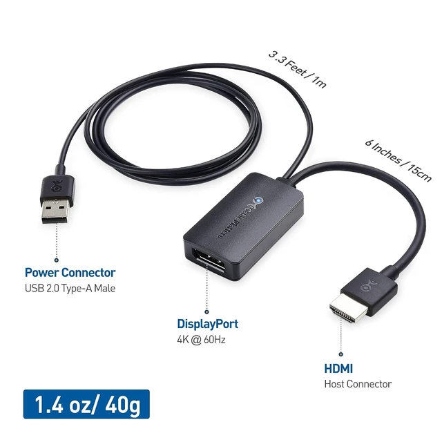 Alt view image 2 of 7 - Cable Matters HDMI to DisplayPort Adapter, HDMI 2.0 to DP 1.2, 4K@60Hz