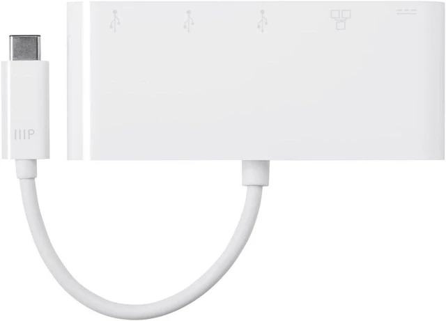 Alt view image 3 of 5 - Monoprice USB-C Multiport Adapter - RJ45, USB-A and USB-C Ports, Mirror Display, Up To 1080p @ 60hz, White - Select Series