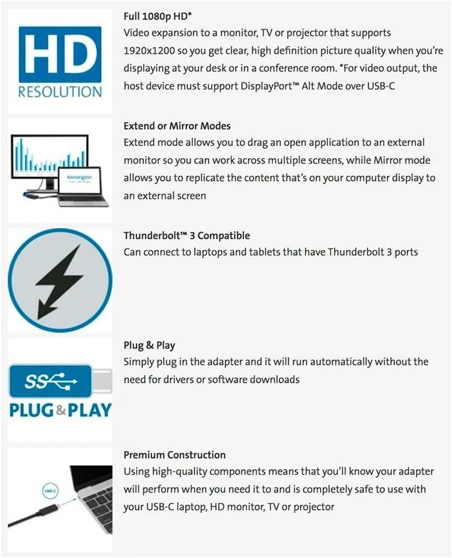 Alt view image 5 of 5 - Kensington CV2000H USB-C to VGA HD Video Adapter (K33994WW)