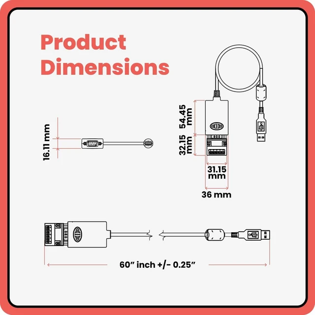 Alt view image 5 of 7 - Gearmo RS485 to USB Adapter with LED Indicators, FTDI Chipset, Terminal Board, ESD Protection, Supports Windows 11, Linux, MacOS X, RS422 to USB Compatible, 5ft Cable (Pack of 2)
