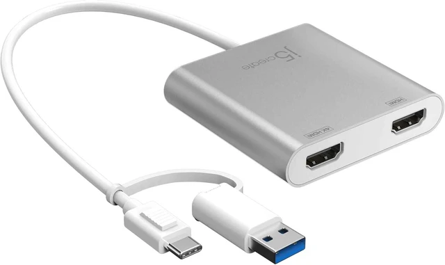 Main image of J5create JCA365 USB-C to Dual HDMI 4K + 2K Multi-Monitor Adapter - (USB-C to 2 x HDMI) - Includes USB-C to USB-A adaptor