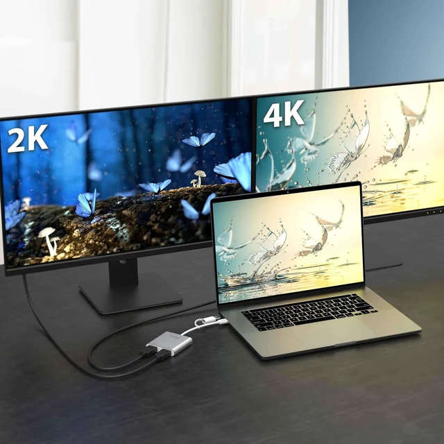 Alt view image 5 of 5 - J5create JCA365 USB-C to Dual HDMI 4K + 2K Multi-Monitor Adapter - (USB-C to 2 x HDMI) - Includes USB-C to USB-A adaptor