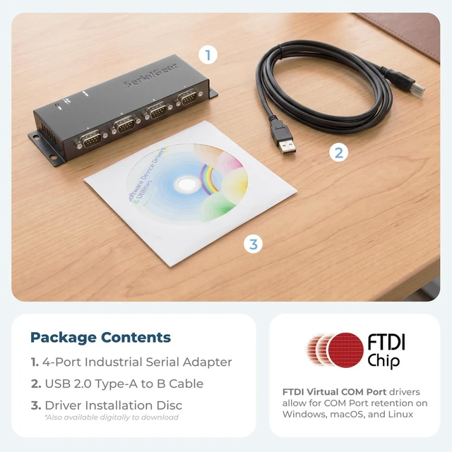 Alt view image 7 of 7 - USB to Serial 4-Port DB-9 RS-232 Adapter with FTDI Chipset Works with Windows 10, 8, 7, XP and Mac OS Systems