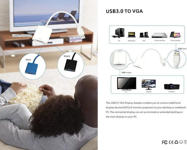 Alt view image 5 of 5 - Tendak USB 3.0 to VGA Cable Video Graphic Card Display External Adapter for Windows 7 8