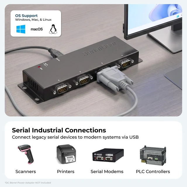 Alt view image 2 of 7 - USB to Serial 4-Port DB-9 RS-232 Adapter with FTDI Chipset Works with Windows 10, 8, 7, XP and Mac OS Systems