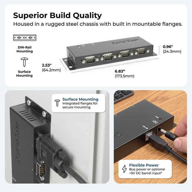 Alt view image 3 of 7 - USB to Serial 4-Port DB-9 RS-232 Adapter with FTDI Chipset Works with Windows 10, 8, 7, XP and Mac OS Systems