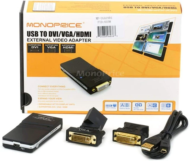 Alt view image 5 of 5 - Monoprice USB 2.0 to DVI Display Adapter (106038)
