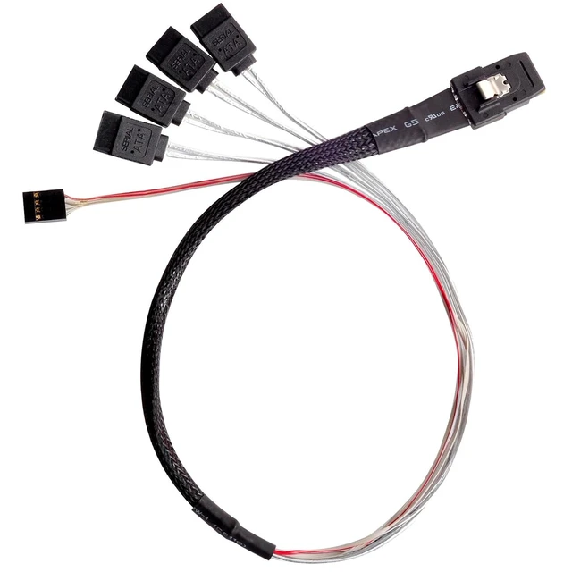 Alt view image 2 of 7 - Silverstone SST-CPS03 - Internal Mini SAS SFF8087 36pin to 4 SATA 7pin Thick Shielded Cable (with Sideband), Mini SAS Host/Controller to 4 SATA Target/Backplane, 0.5M