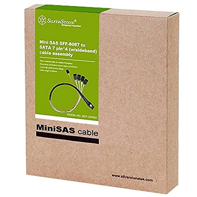 Alt view image 7 of 7 - Silverstone SST-CPS03 - Internal Mini SAS SFF8087 36pin to 4 SATA 7pin Thick Shielded Cable (with Sideband), Mini SAS Host/Controller to 4 SATA Target/Backplane, 0.5M