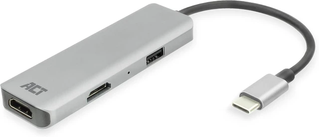 Main image of ACT USB C HDMI Adapter with Aluminium Housing, 4K@30Hz Dual HDMI, USB 3.0 Port 5Gbps, to Connect 2 Additional Monitors - AC7013
